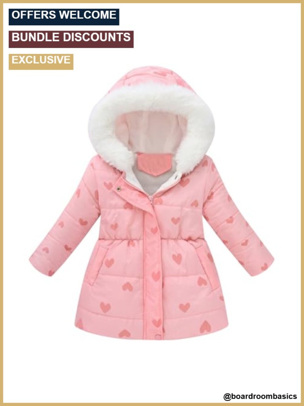 Kids Light Puffer Jacket Floral Faux Fur Hood Zip Up Fleece Winter Coat